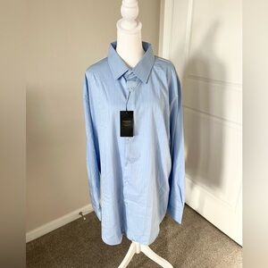 NWT Fahizo Mens Blue and White Pin Stripes Collared Button Down Shirt Size 3X